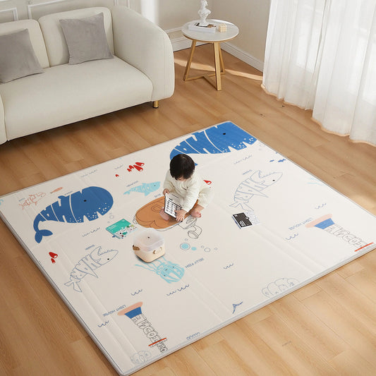 CreateBay 71“x79”x0.8" Extra Large Thickness Foldable Foam Baby Play Mat, Double Sided Baby Floor Play Mat for Babies and Toddlers, Infants, Waterproof Baby Crawling Mat (Ocean)…