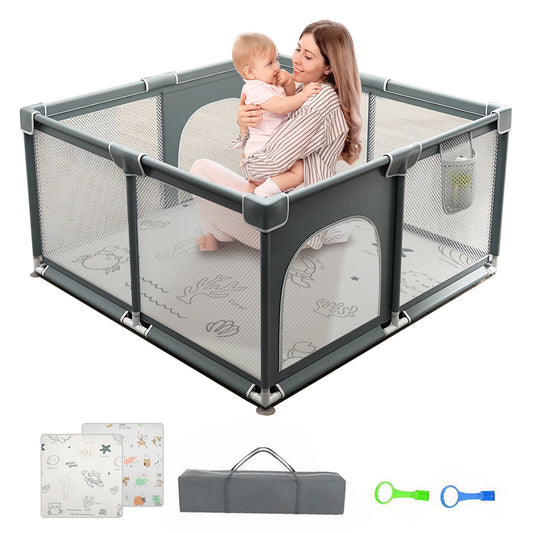 Baby Play Pen with Mat 0.8“ Thickness Rolling Foam Play Mat, 50x50 Inch Playard for Babies, Toddlers, Infants, Indoor & Outdoor Activity Center, Safety Baby Fence with Gate