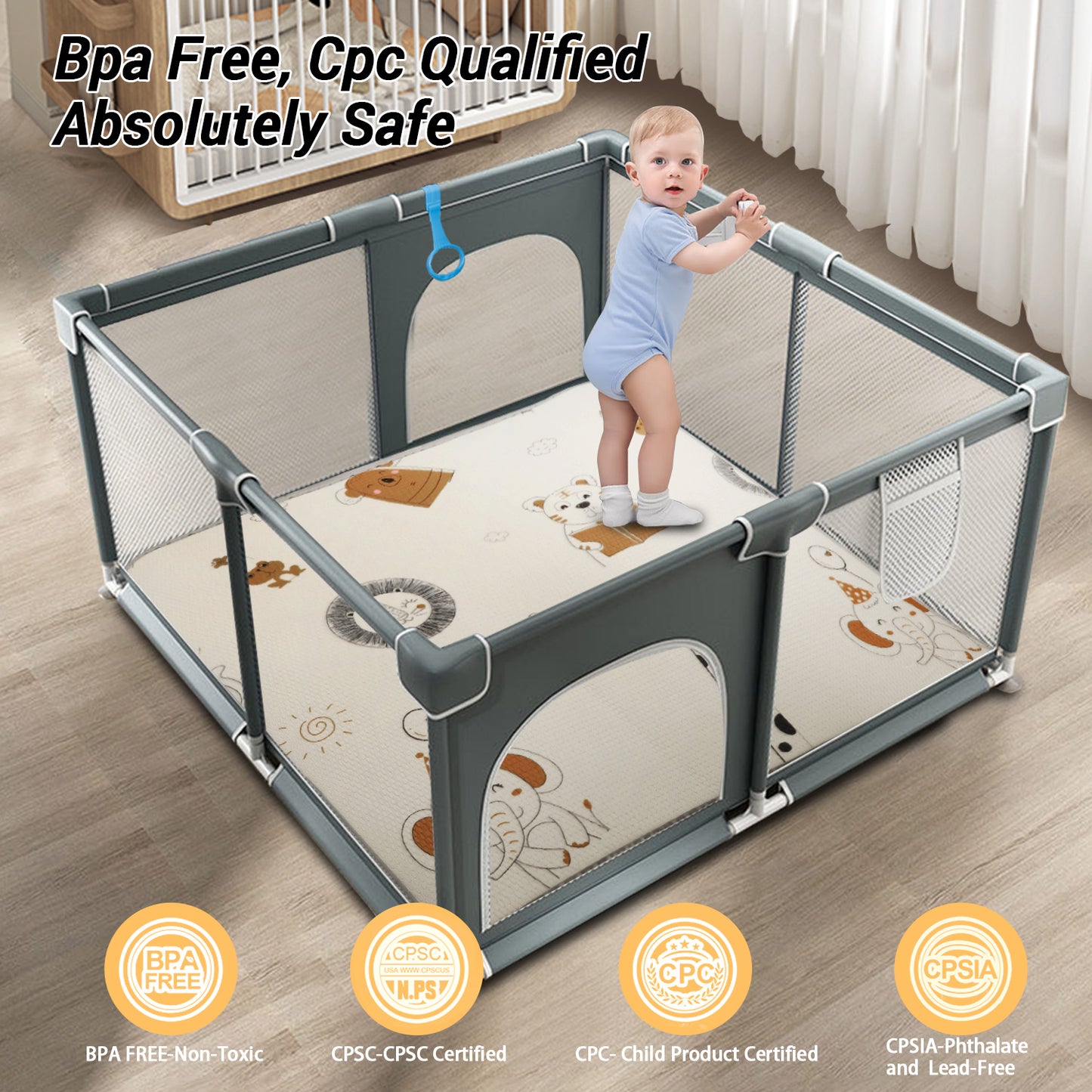 50"x50" Baby Playpen with Mat 0.8" Thick Rolling Foam Playpen Mat, Baby Pen Playpen for Babies, Play Pen for Toddlers 1-3, Indoor & Outdoor Activity Center